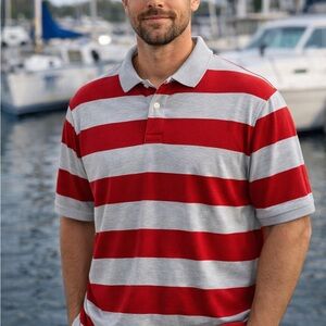 Gap Polo Shirt Men’s XL Red Gray Striped Short Sleeve Cotton
